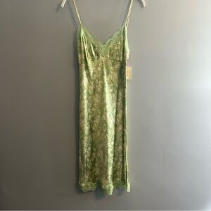 Green Patterned Lace Slip Dress - 100% Silk - Gold Hawk